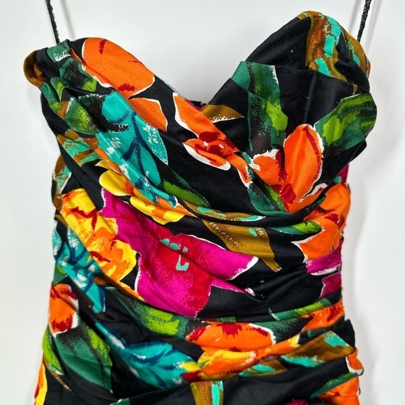 Vintage Positively Ellyn Colourful Floral Strapless Dress with Rosette Size 10 - Picture 3 of 9